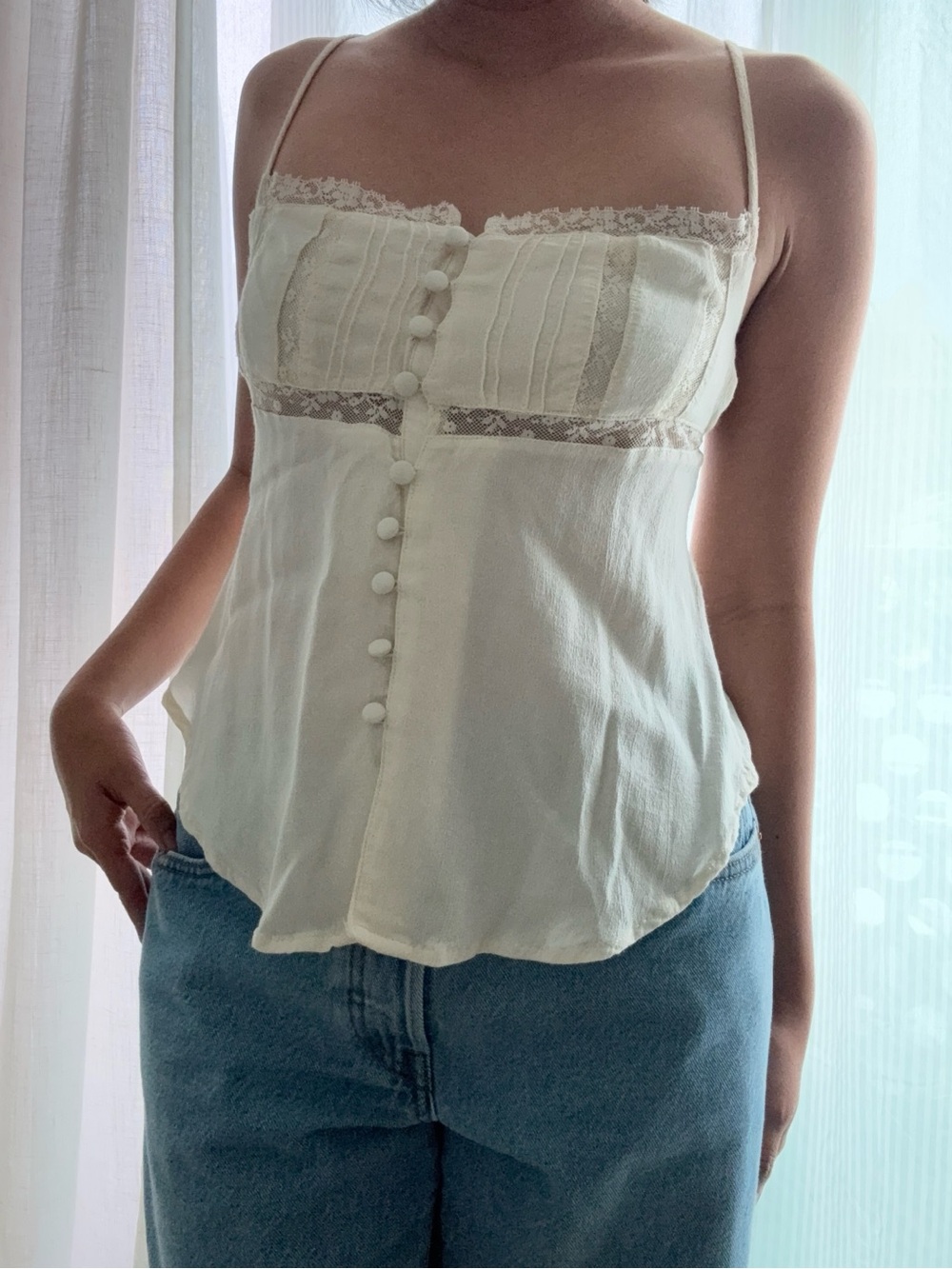 Urban Outfitters Lace-Trim Button Front Babydoll Cami